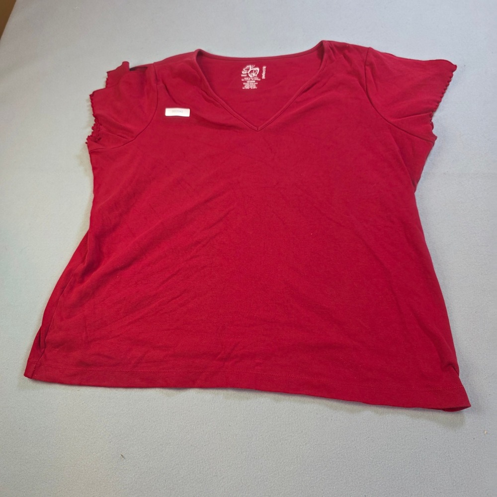 Perfect Fit Red V-Neck Short Sleeve Tee Lettuce Edge 18/20W Plus Size